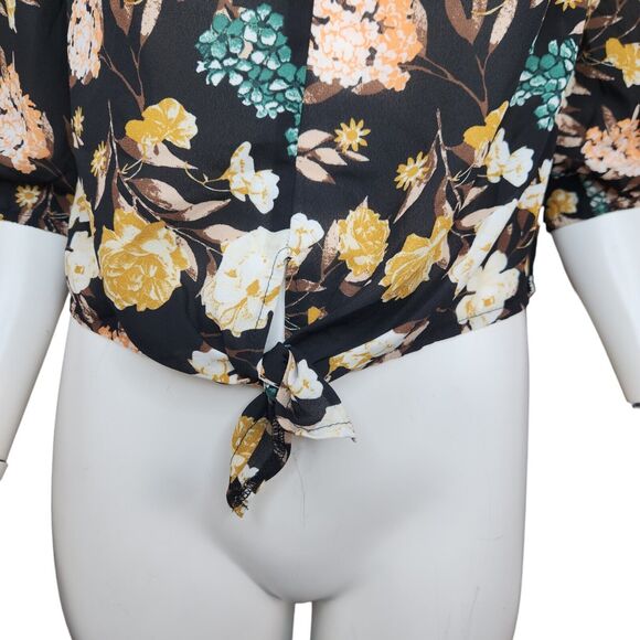 Rue 21 Women's Large Blouse Off-The Shoulder Keyhole Neckline 3/4 Sleeves Floral - Picture 3 of 13